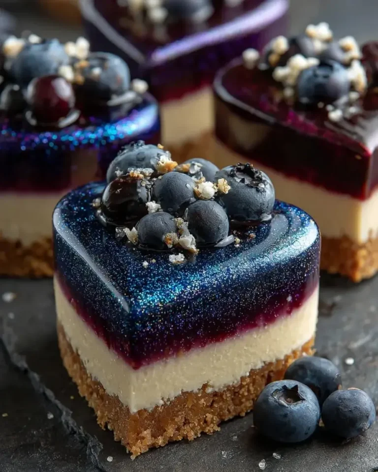 Crystal Blueberry Cheesecake Hearts with Mirror Glaze