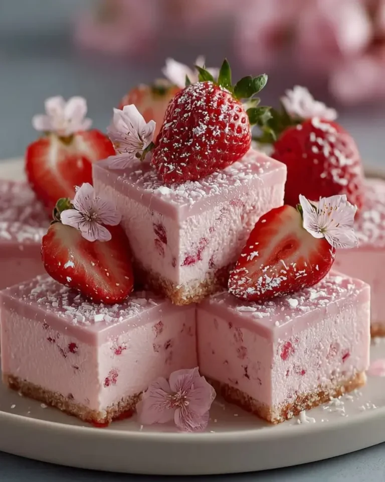 Strawberry Sakura Cheesecake Cubes with Blush Glaze