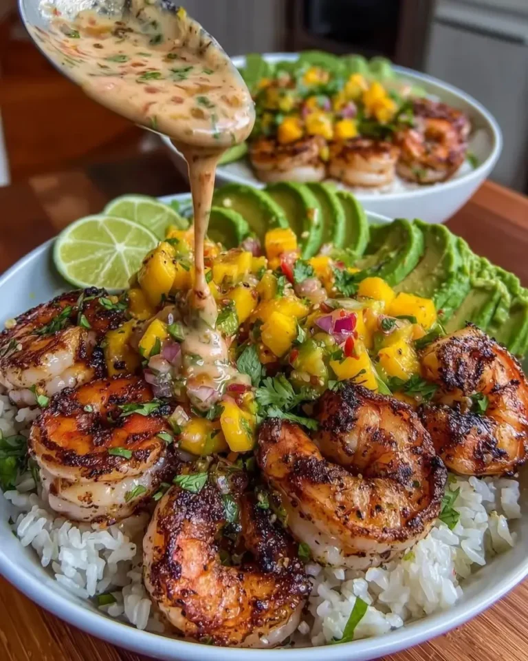 Shrimp Avocado Bowl with Mango Salsa and Lime Chili