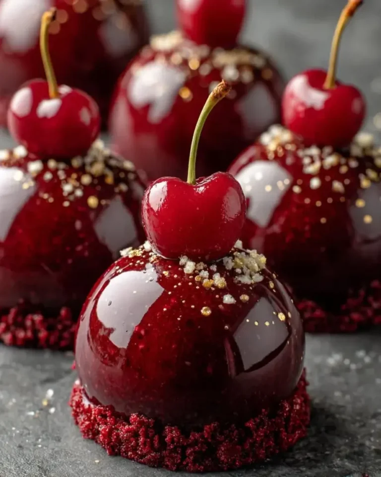 Cherry Almond Velvet Bombs with Ruby Mirror Glaze