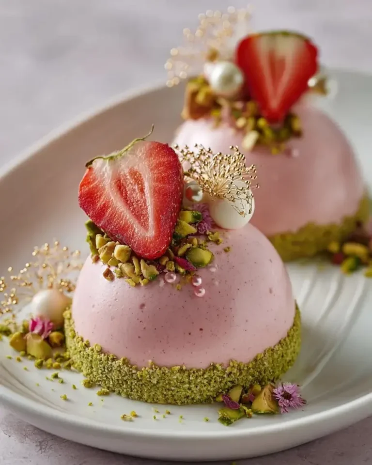Strawberry Pistachio Velvet Domes with Mirror Glaze