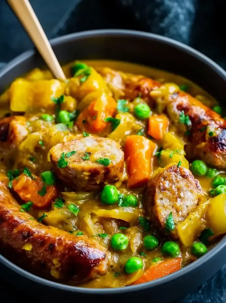 Golden Caramelized Sausages with Curry Onion Gravy