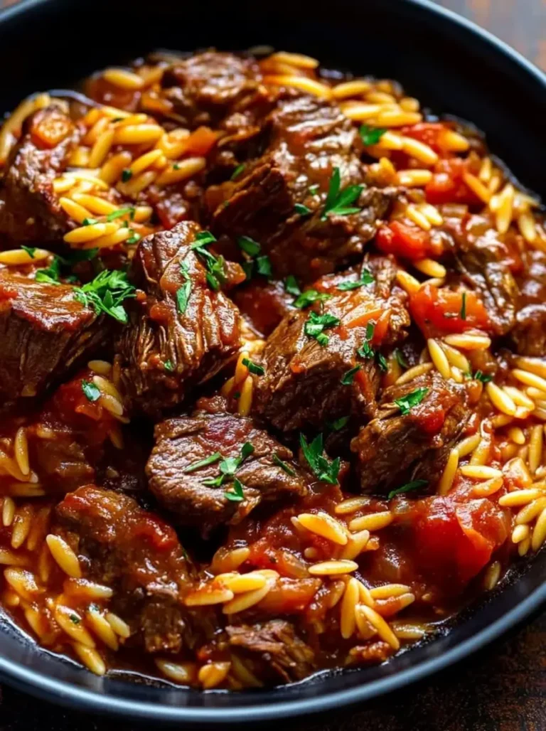 One-Pot Mediterranean Braised Beef and Orzo
