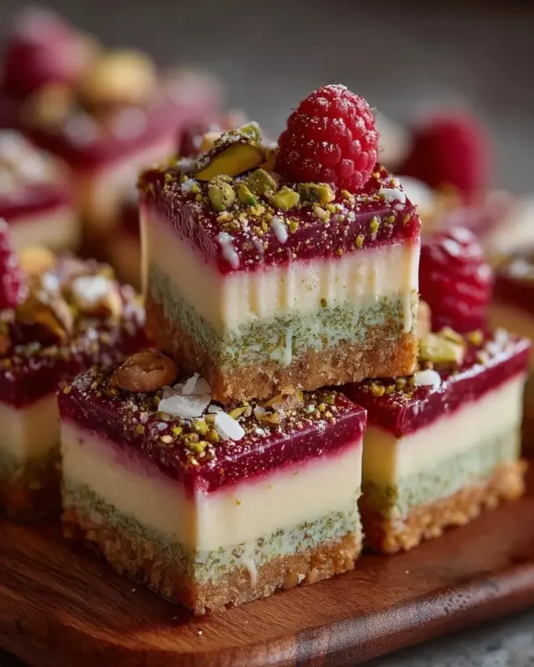 Raspberry Pistachio Cream Crunch Bars with Soft Center