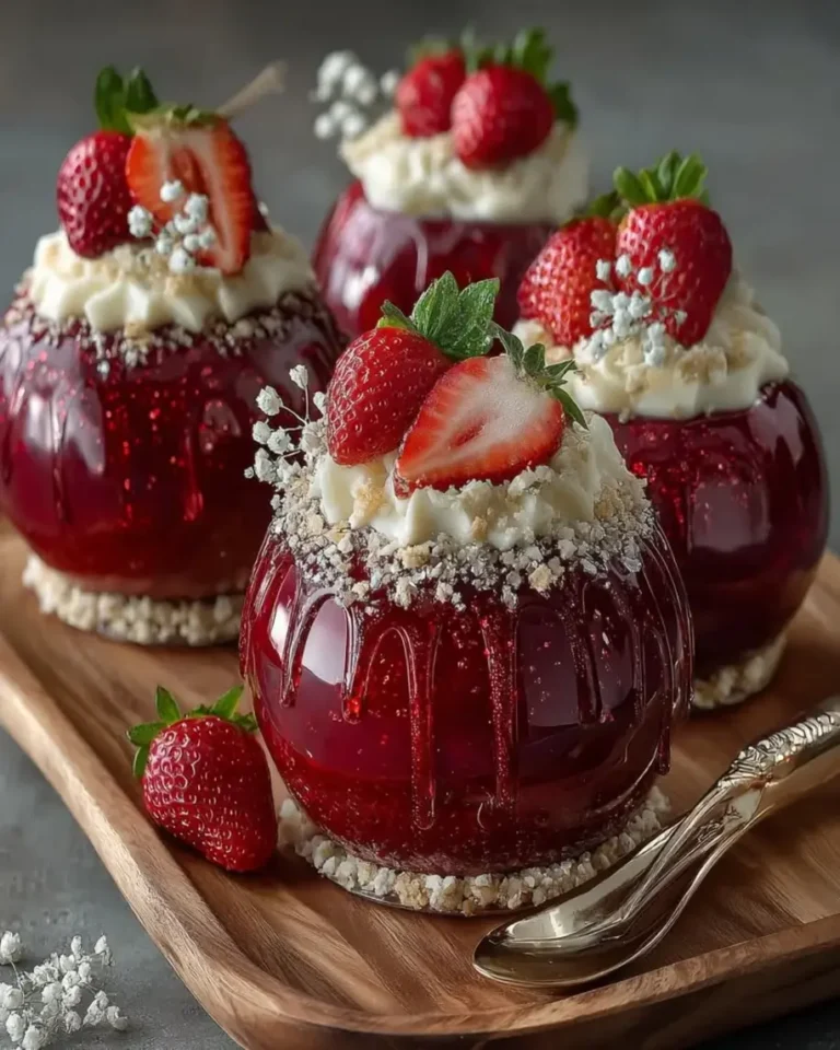 Ruby Strawberry Glass Apples Filled with Vanilla Mousse