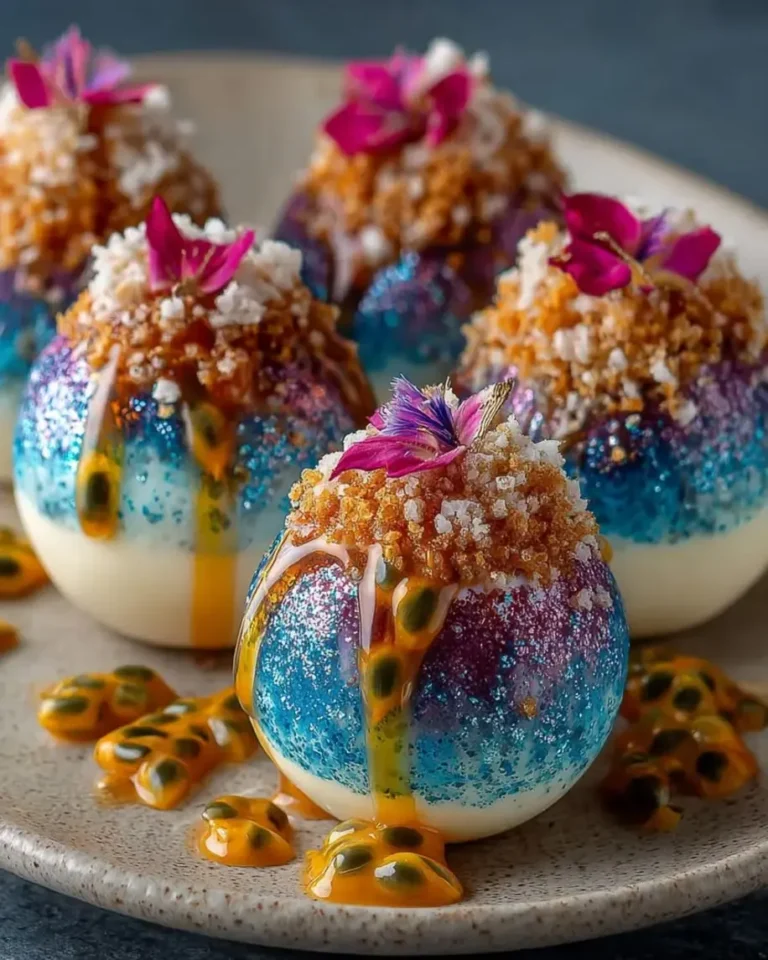 Coconut Vanilla Aurora Spheres with Passionfruit Center