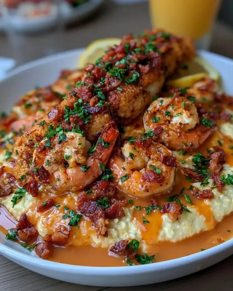 Crispy Fried Red Snapper with Creamy Shrimp Grits