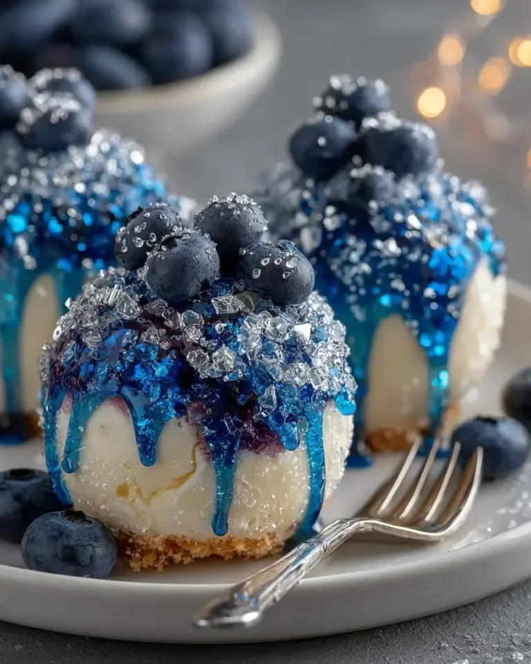 Sapphire Blueberry Cheesecake Bombs with Crystal Mirror Shell