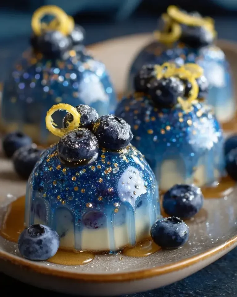 Elegant Blueberry Lemon Cheesecake Domes with Glass Glaze