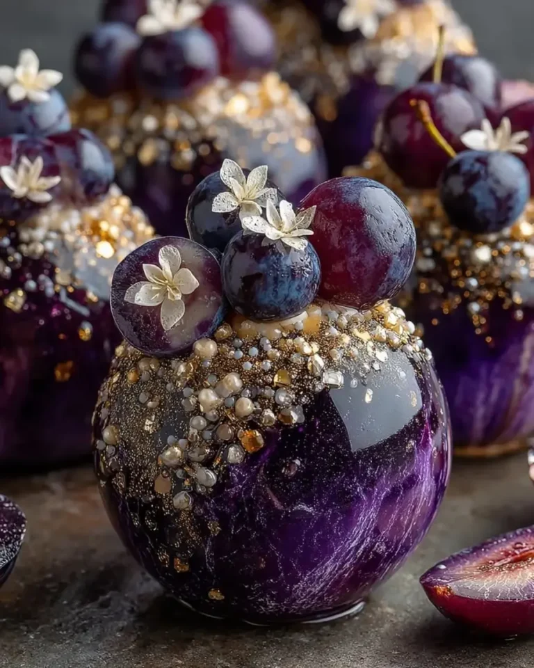 Amethyst Plum Silk Mousse Bombs with Glossy Mirror Finish