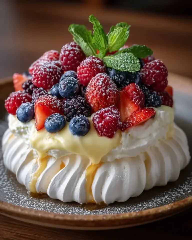 Light & Dreamy Vanilla Custard Berry Pavlova Clouds