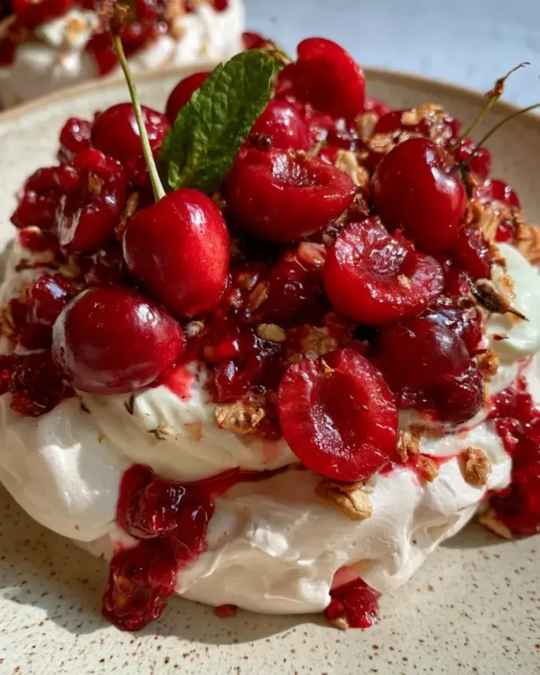 Light & Airy Cherry Vanilla Crumble Pavlova Clouds