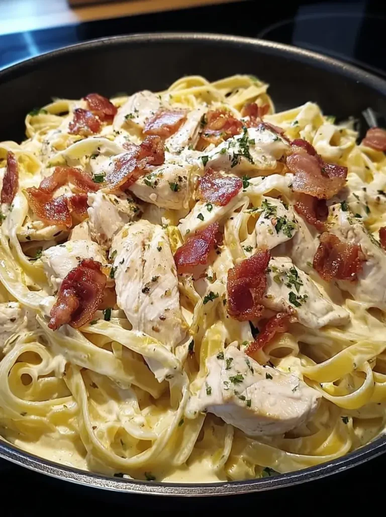 Creamy Lemon Garlic Fettuccine with Chicken & Bacon