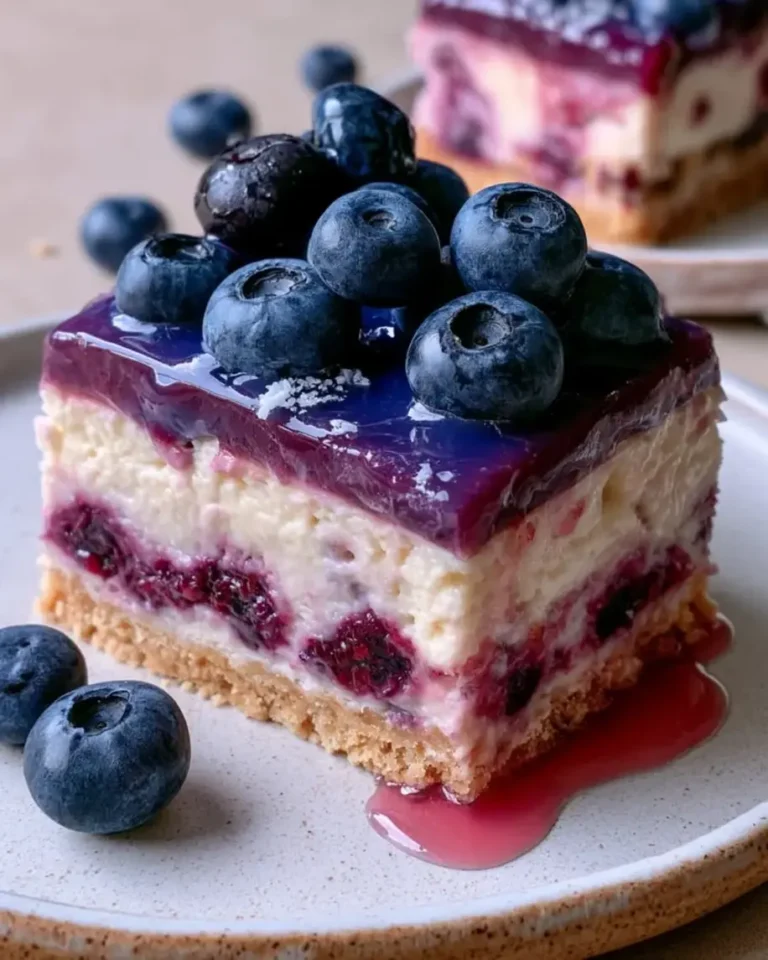 Glossy Blueberry Vanilla Mirror Bars with Hidden Cream