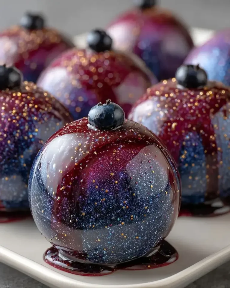 Ultimate Cosmic Blackberry Mirror Glaze Sphere Cakes