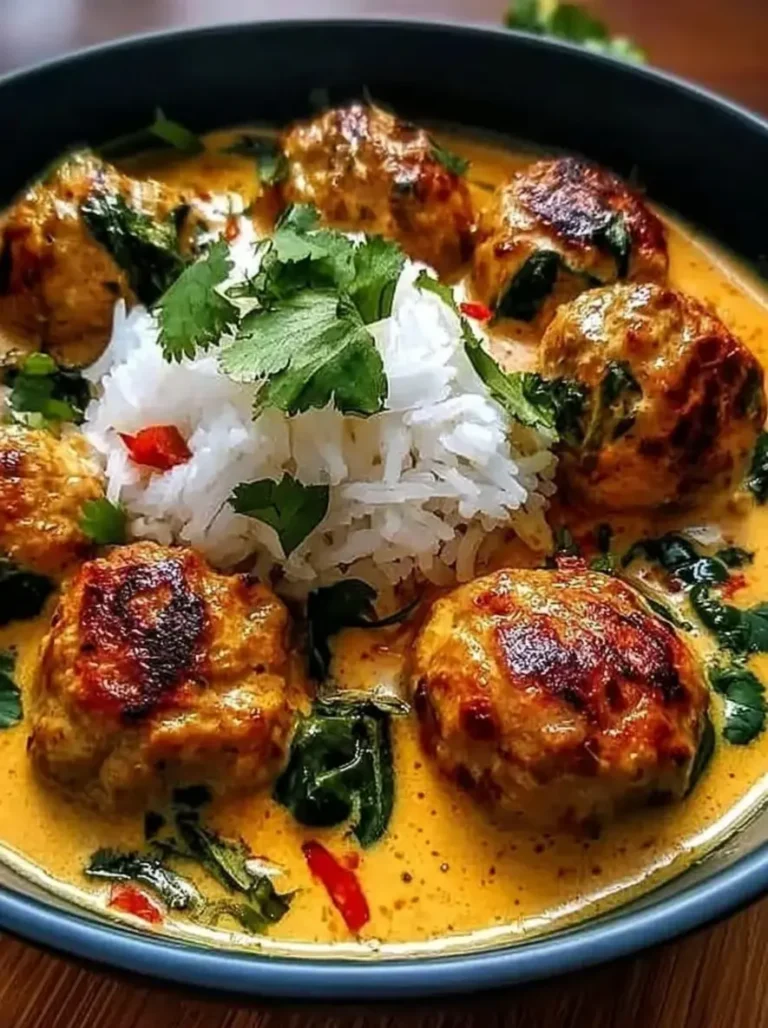 Juicy Thai Chicken Meatballs in Velvety Coconut Curry