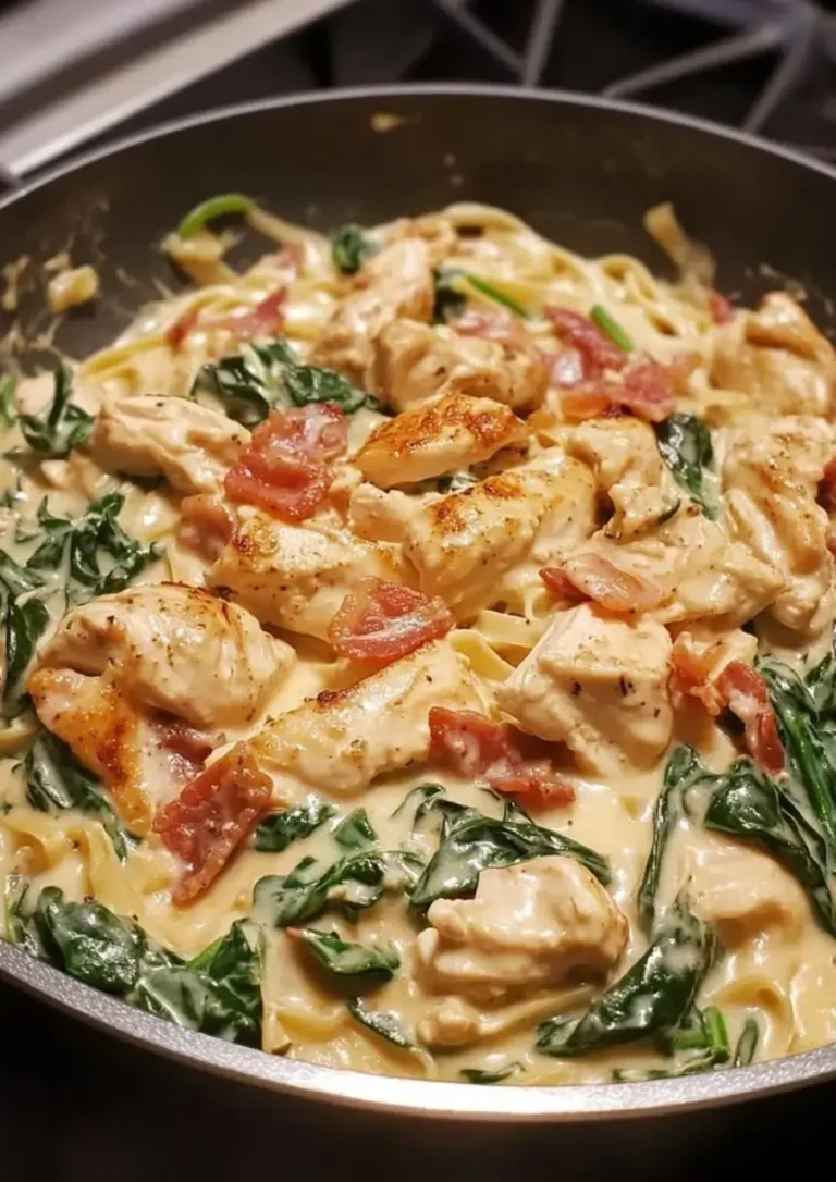 Creamy One-Pan Chicken Bacon Spinach Alfredo Recipe