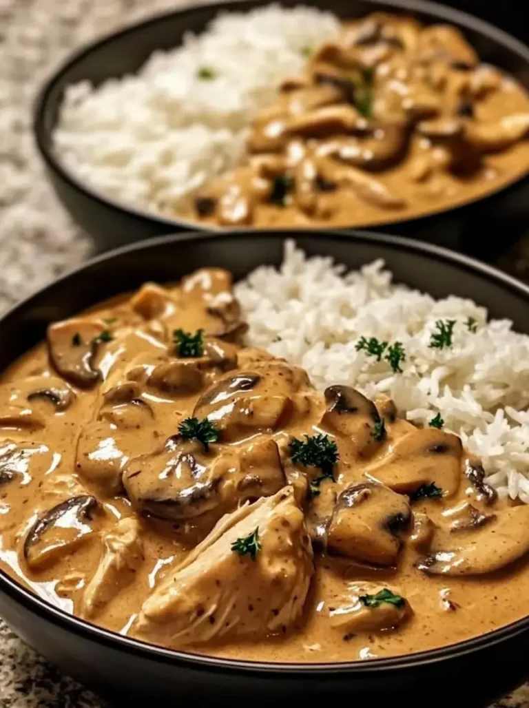 Creamy Chicken Mushroom Stroganoff with Rice