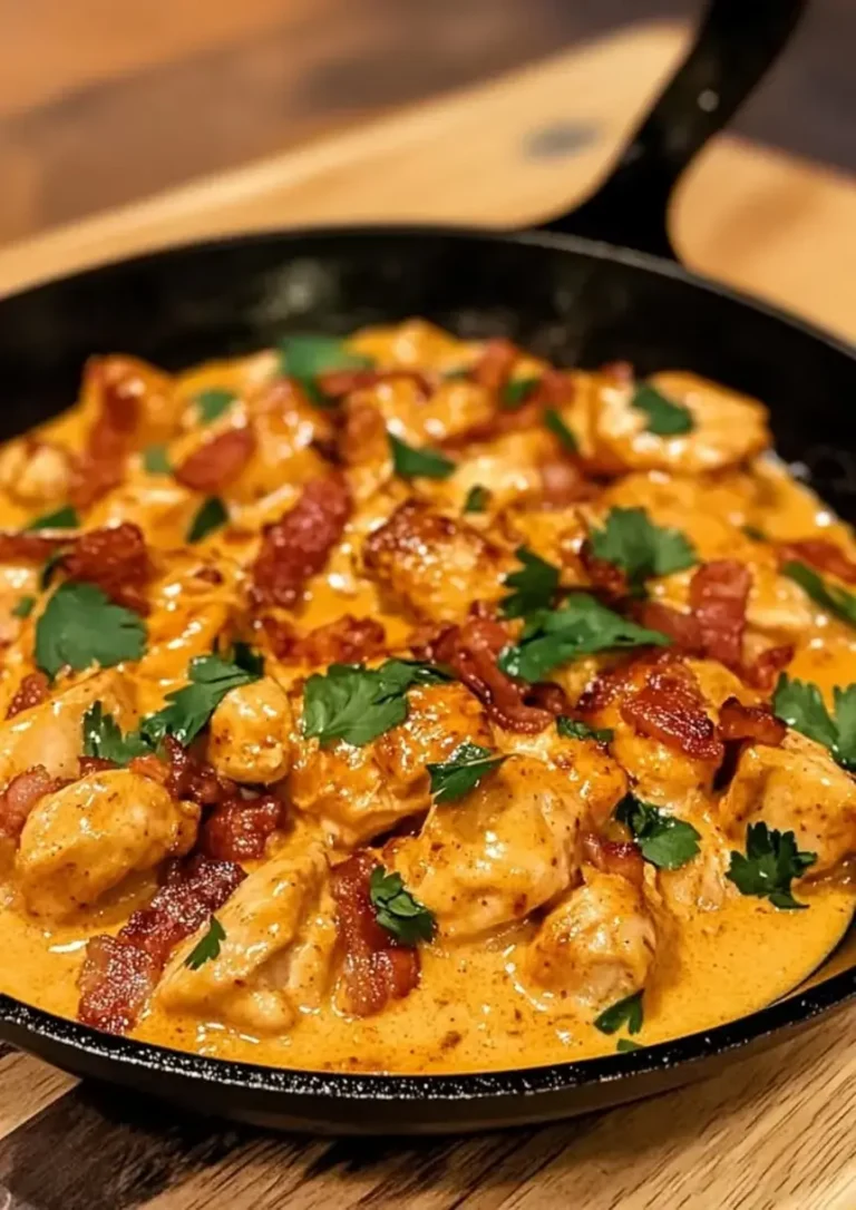 Creamy Garlic Butter Chicken with Crispy Bacon Skillet
