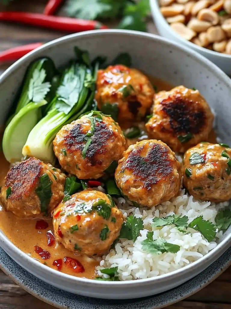 Golden Thai Chicken Meatballs with Coconut Peanut Curry