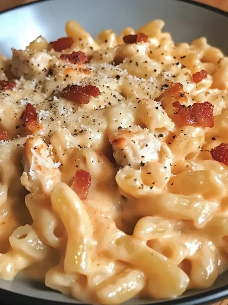 Creamy Chicken Bacon Parmesan Macaroni with Golden Crust