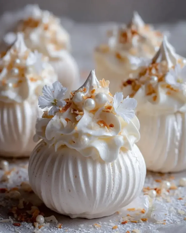 Shimmering White Pearl Coconut Cream Pavlova Spheres