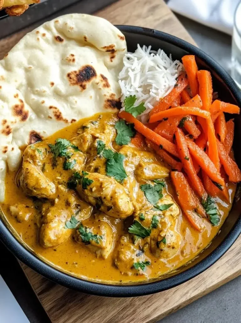 Velvety Coconut Chicken Curry with Fries and Naan Recipe