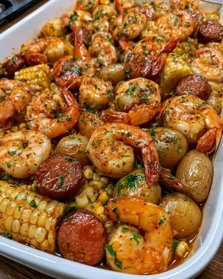 Easy Garlic Butter Shrimp and Smoked Sausage Bake