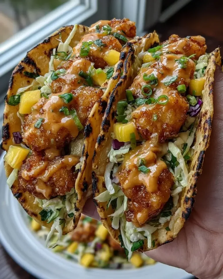 Easy Crispy Bang Bang Shrimp Tacos with Mango Slaw