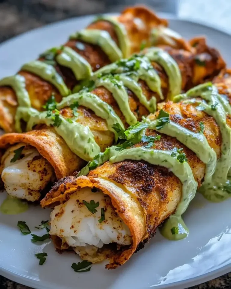 Crispy Blackened Fish Taquitos with Avocado Lime Drizzle