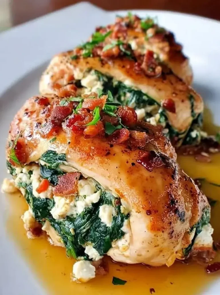 Golden Spinach Feta Stuffed Chicken Rolls with Bacon
